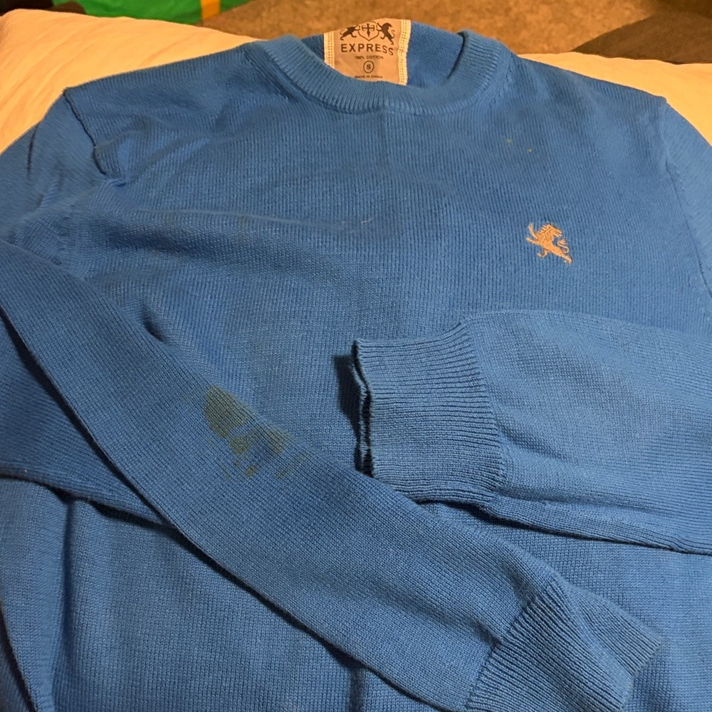 Express Men’s Crewneck Sweater in Blue with Gold Logo
